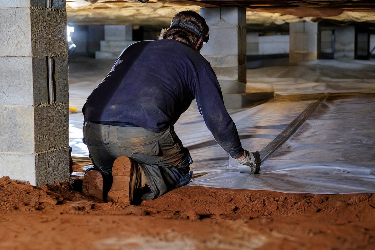 Illustrative example of a heavy-duty crawl space vapor barrier installation